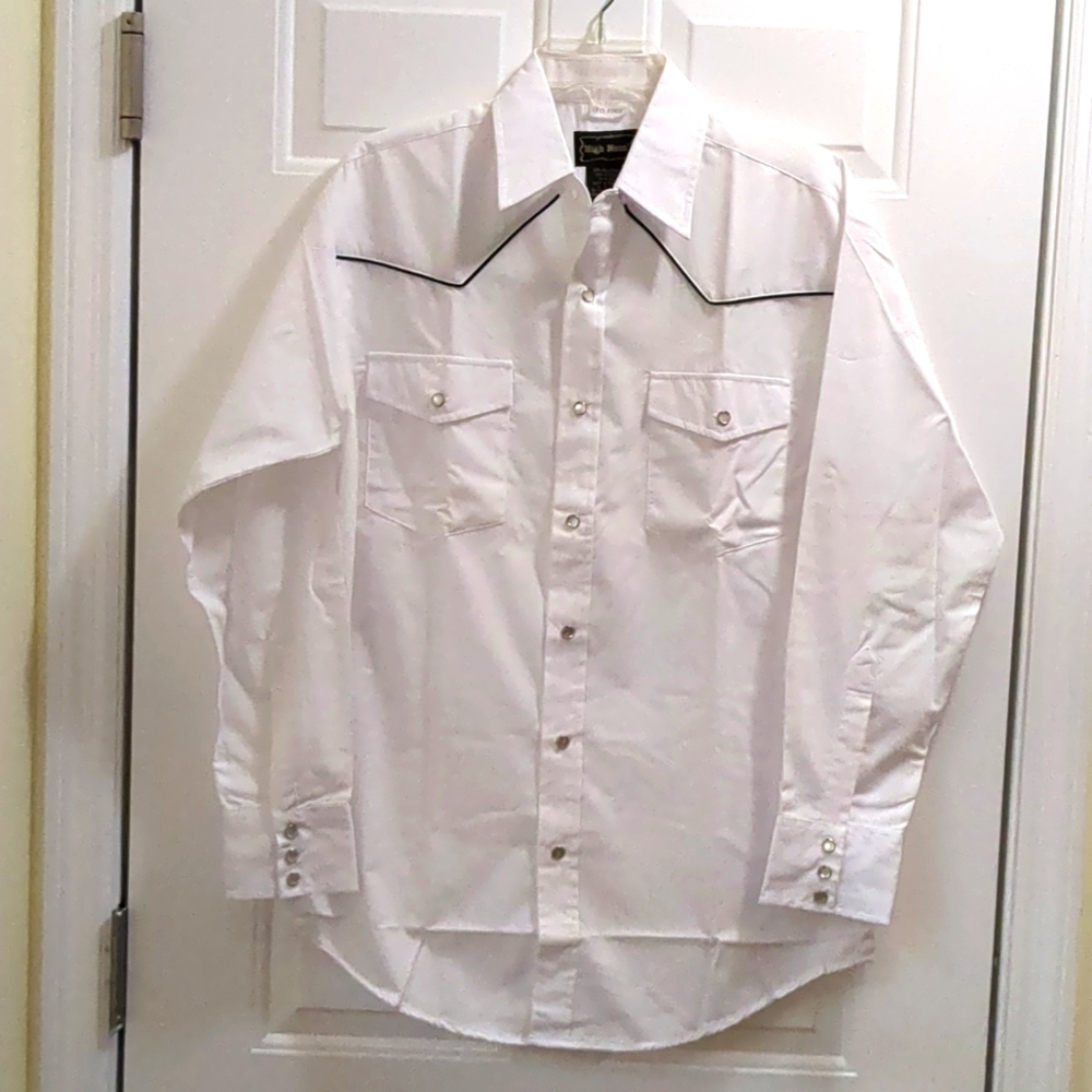 Vintage 70s High Noon pearl snap men's Western small white long sleeve shirt